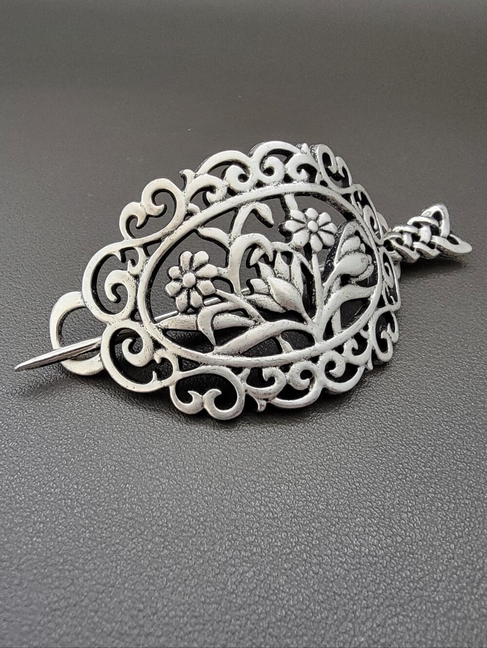 Floral Filigree Hair Slide Barrette | Openwork Hair Pin | Celtic Knot Hair Stick